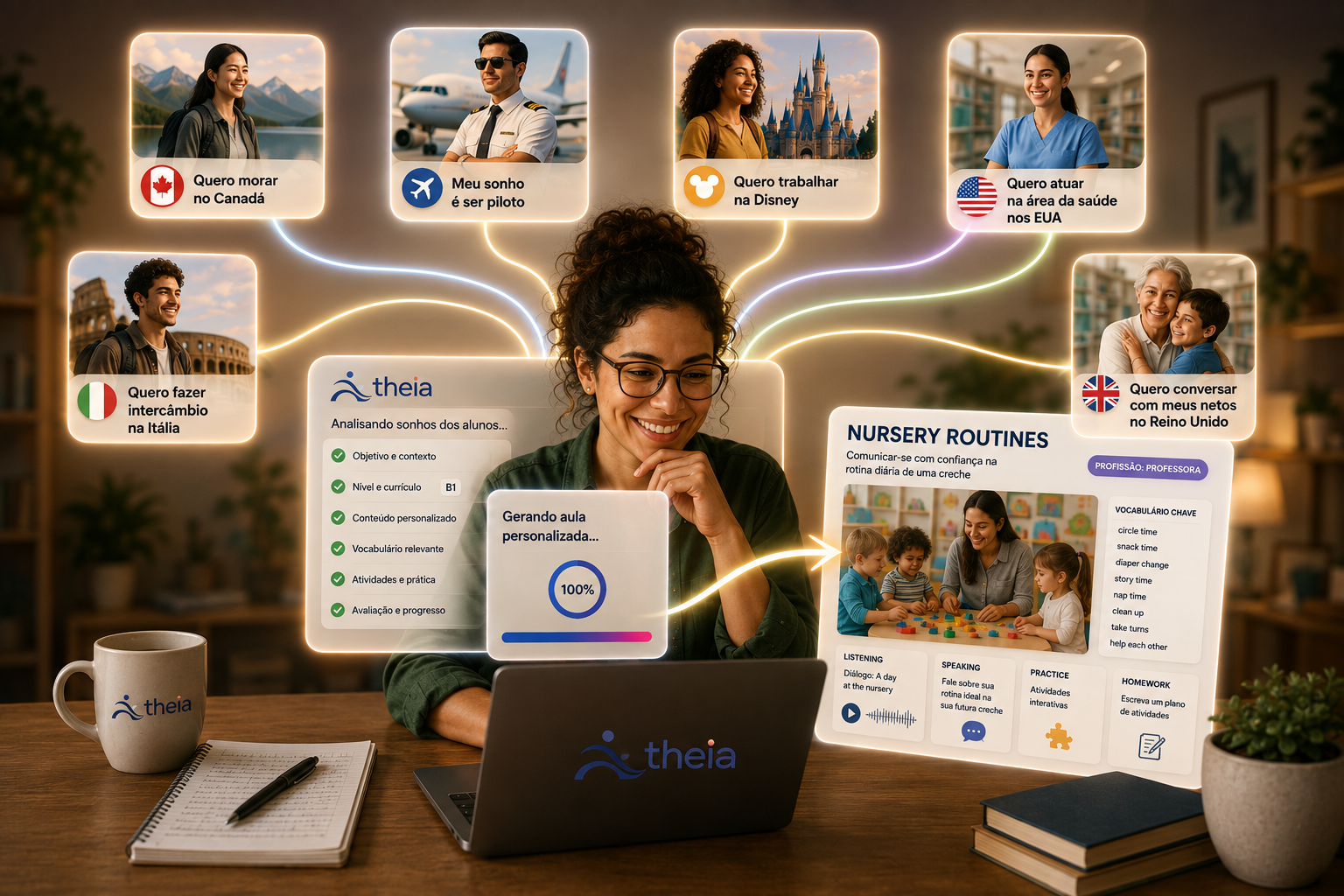 Professor criando aulas personalizadas com a Theia